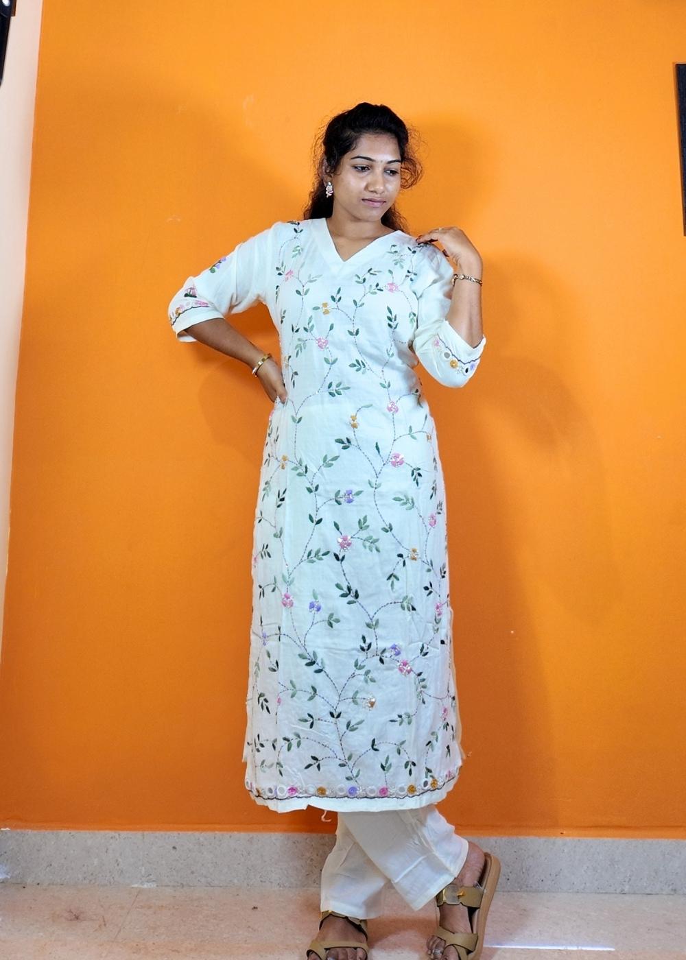 Women’s White Soft Rayon Slub Kurta Set