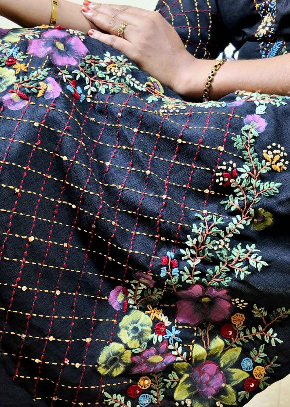 Women’s  Kurta Set with Brush Print & Hand Maggam Work