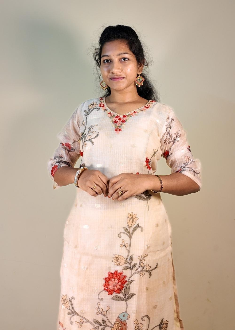Women’s Jari Kota 3-Piece Kurta Set with Hand Maggam Thread Detailing