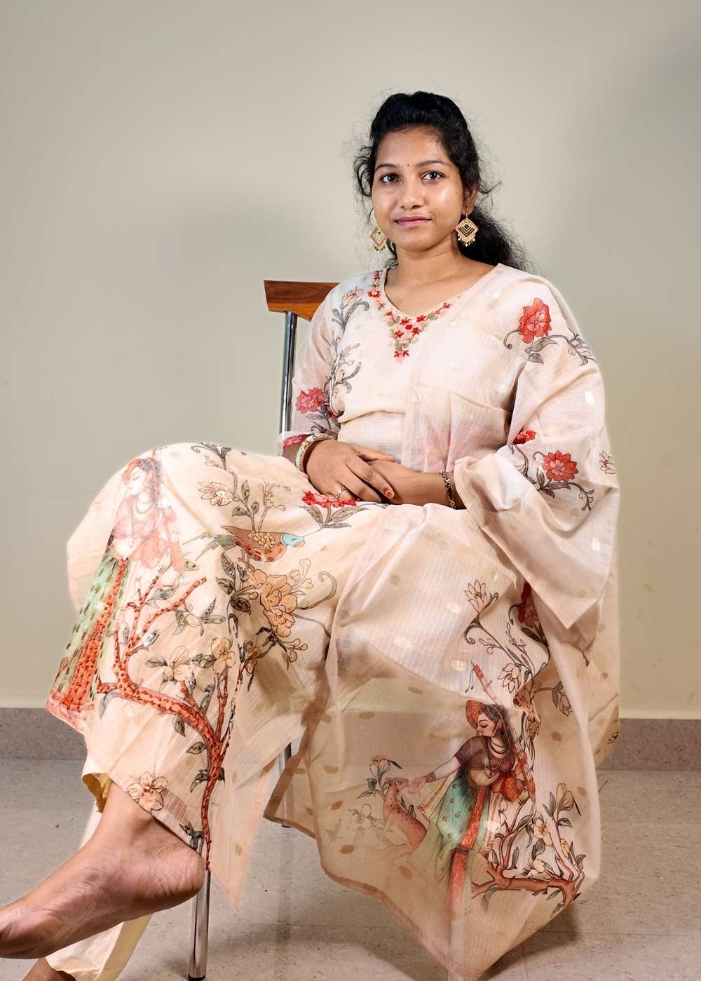 Women’s Jari Kota 3-Piece Kurta Set with Hand Maggam Thread Detailing