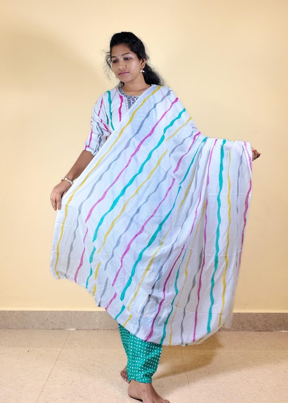Women’s Multicolour Soft Cotton Fully Stitched 3-Piece Kurta Set