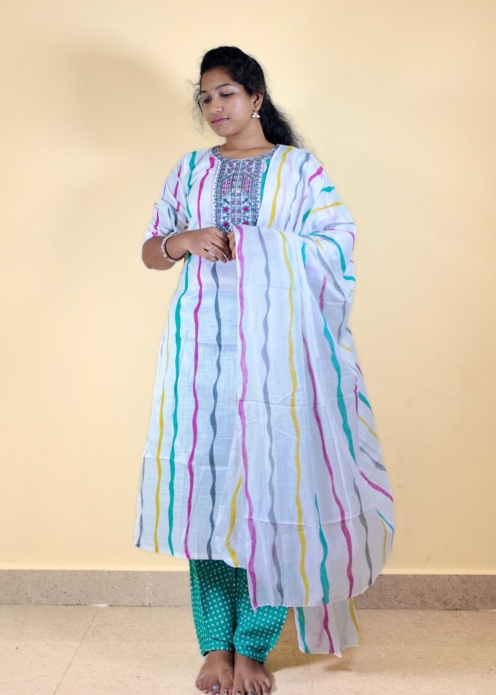 Women’s Multicolour Soft Cotton Fully Stitched 3-Piece Kurta Set