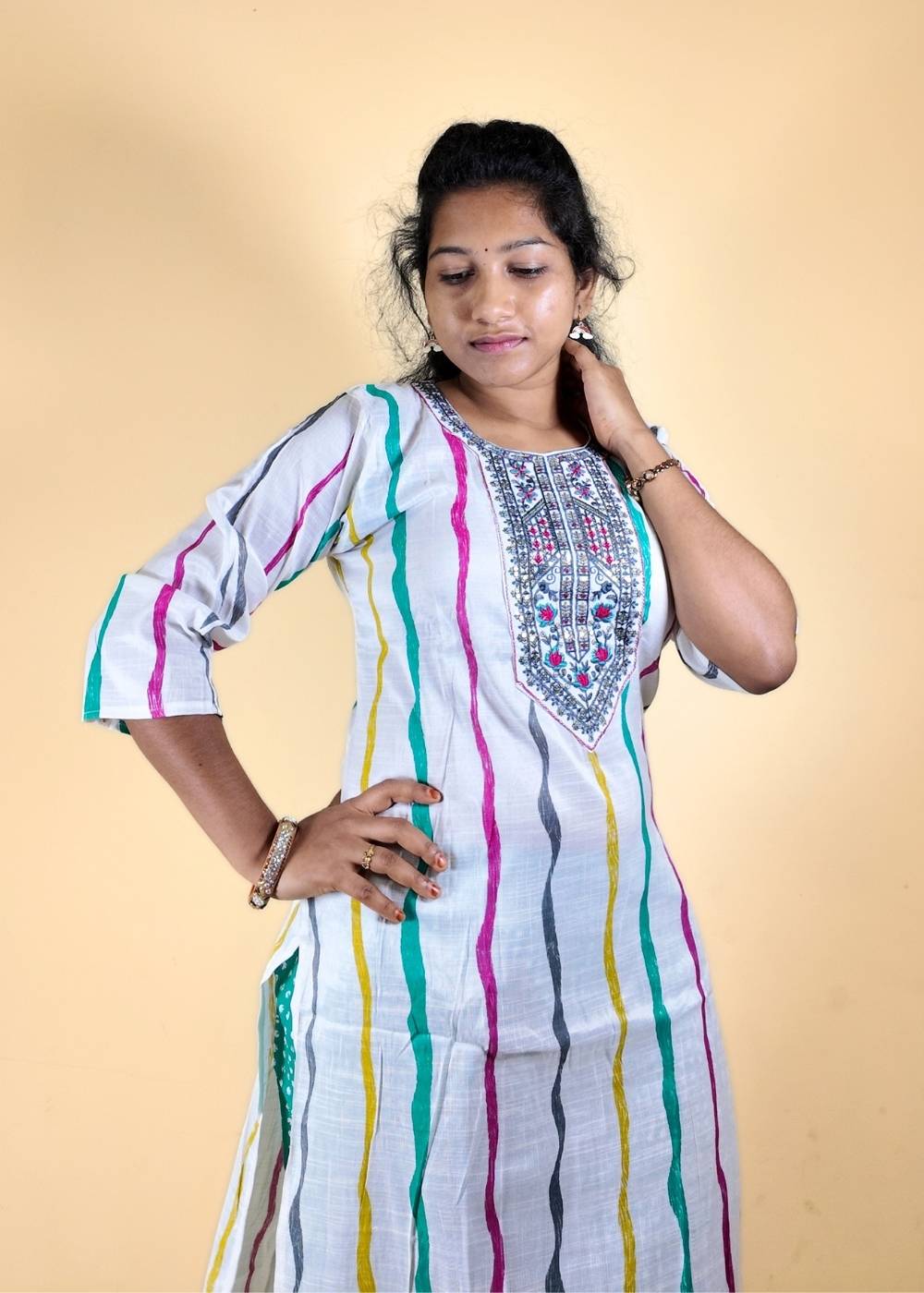 Women’s Multicolour Soft Cotton Fully Stitched 3-Piece Kurta Set