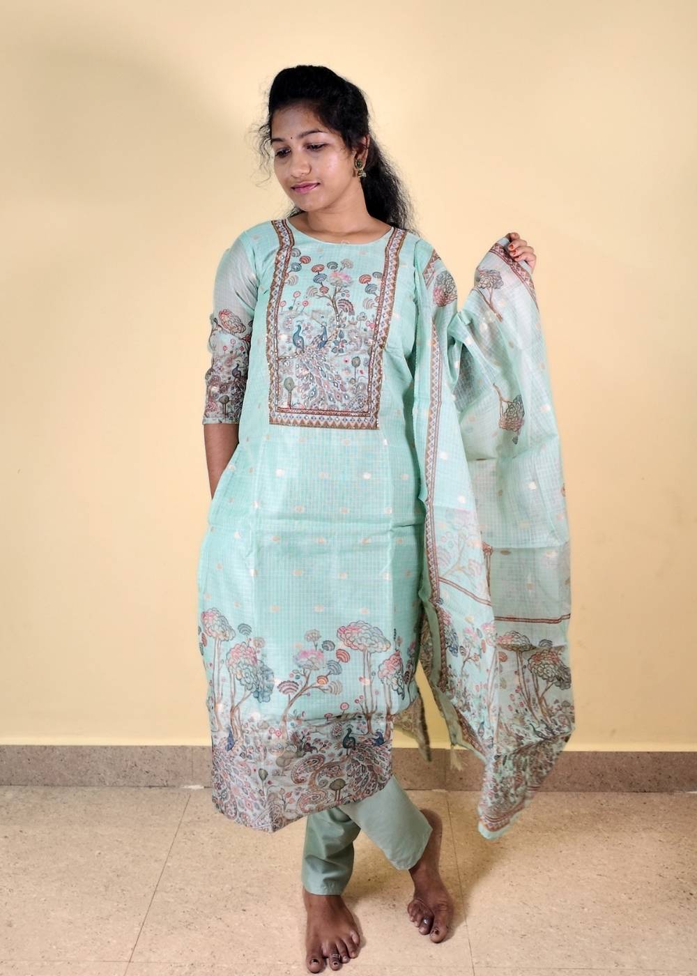Women’s Mint Green Kota Doria 3-Piece