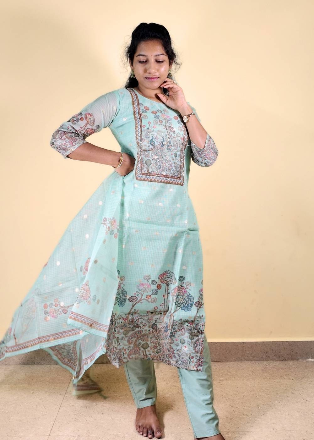 Women’s Mint Green Kota Doria 3-Piece