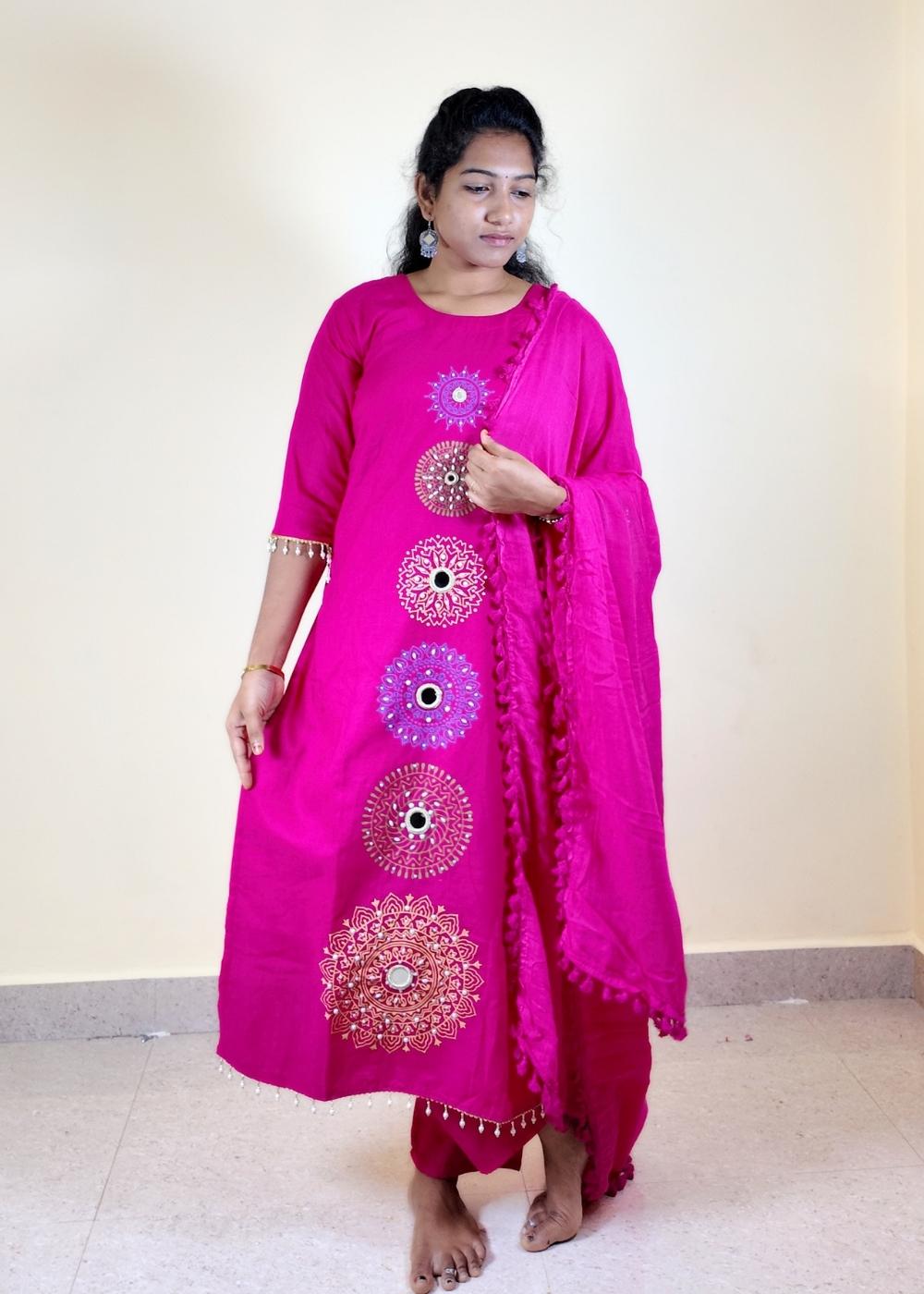 Women’s Fuchsia Pink Slub Cotton 3-Piece Suit