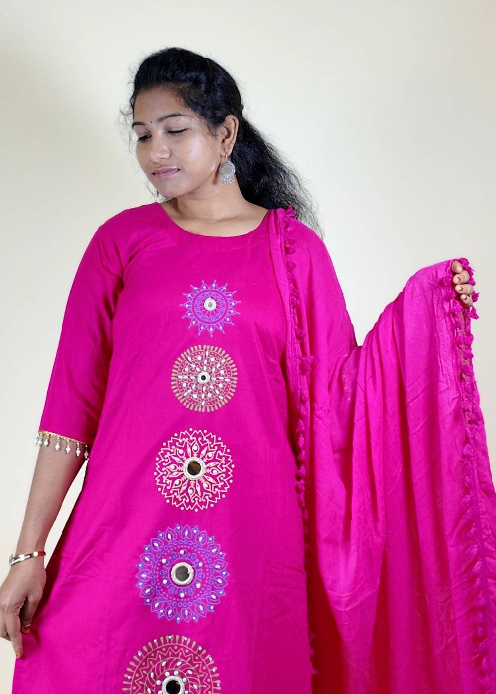 Women’s Fuchsia Pink Slub Cotton 3-Piece Suit