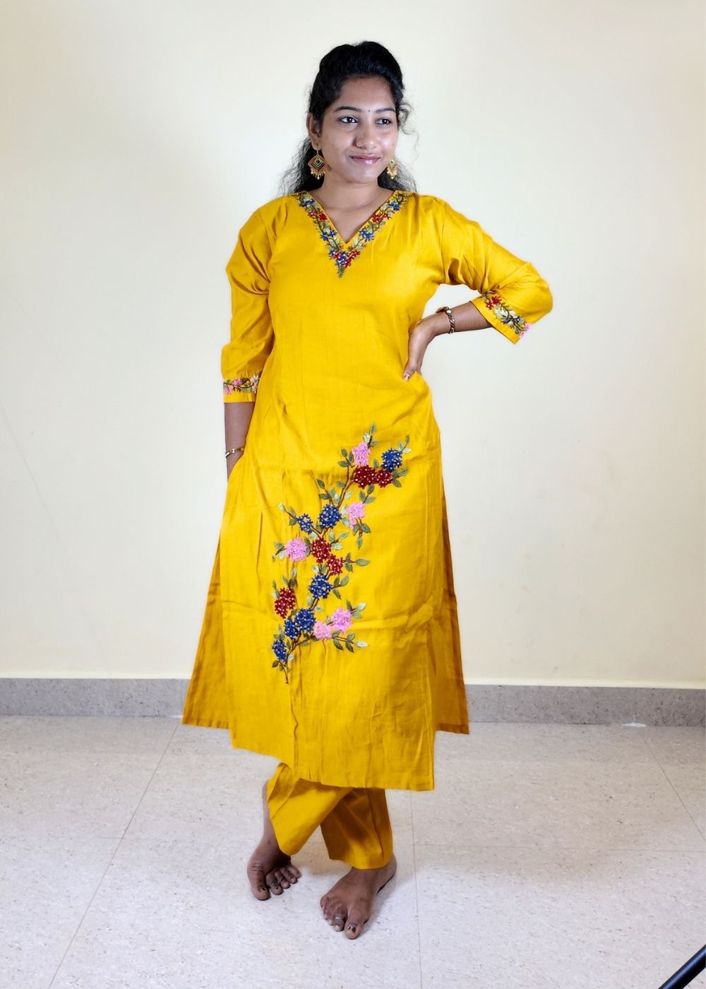 Women’s Mustard Yellow  full hand work 2 pcs set