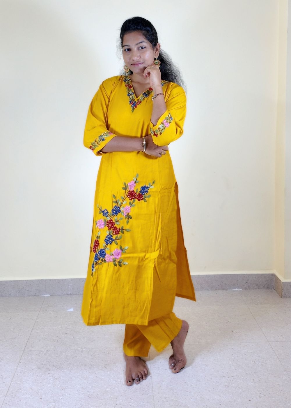 Women’s Mustard Yellow  full hand work 2 pcs set