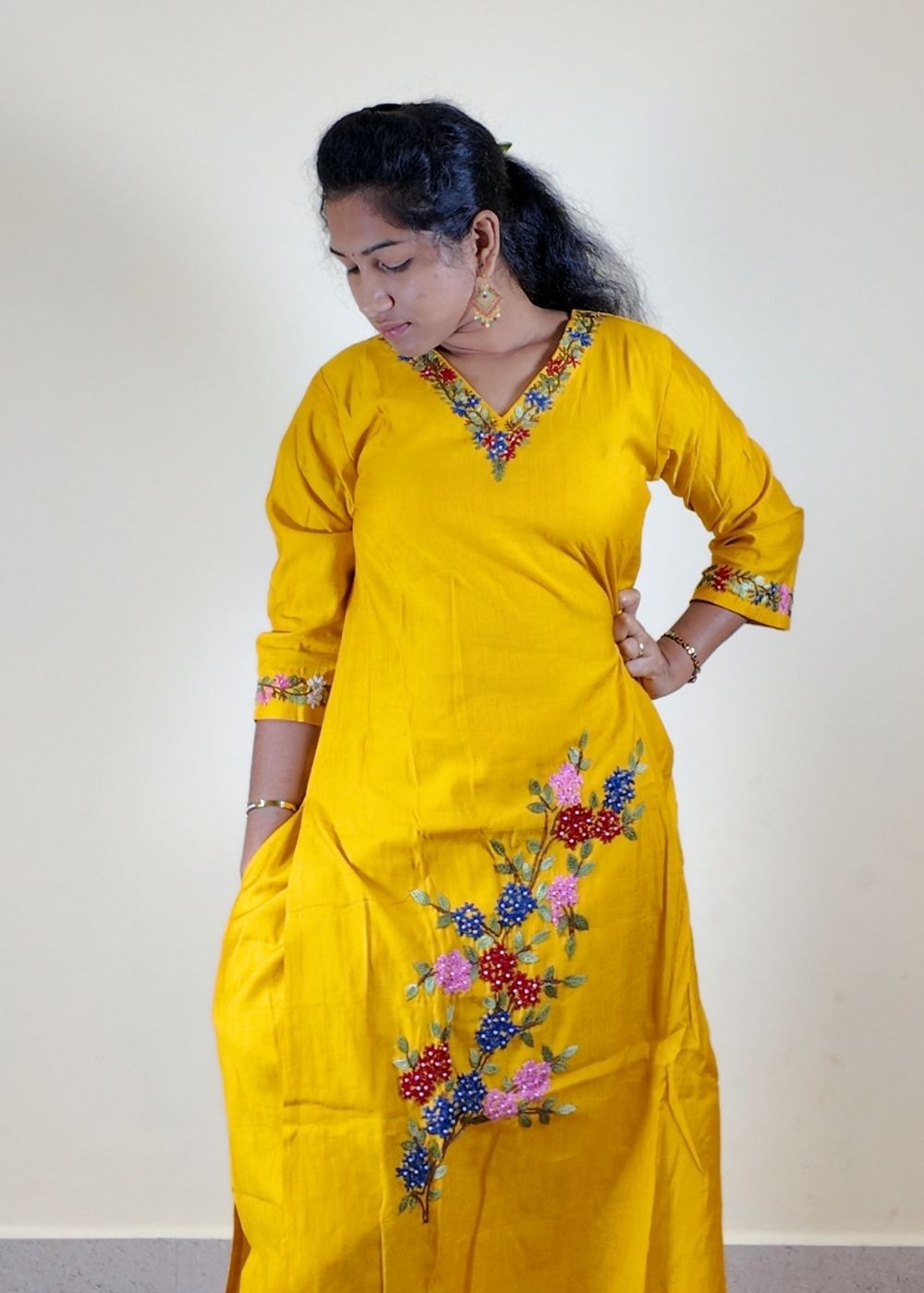 Women’s Mustard Yellow  full hand work 2 pcs set