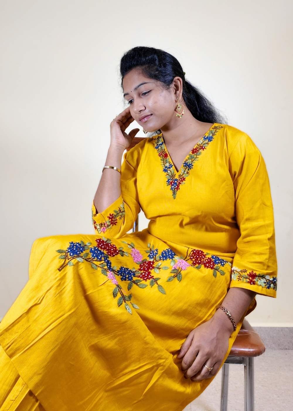 Women’s Mustard Yellow  full hand work 2 pcs set