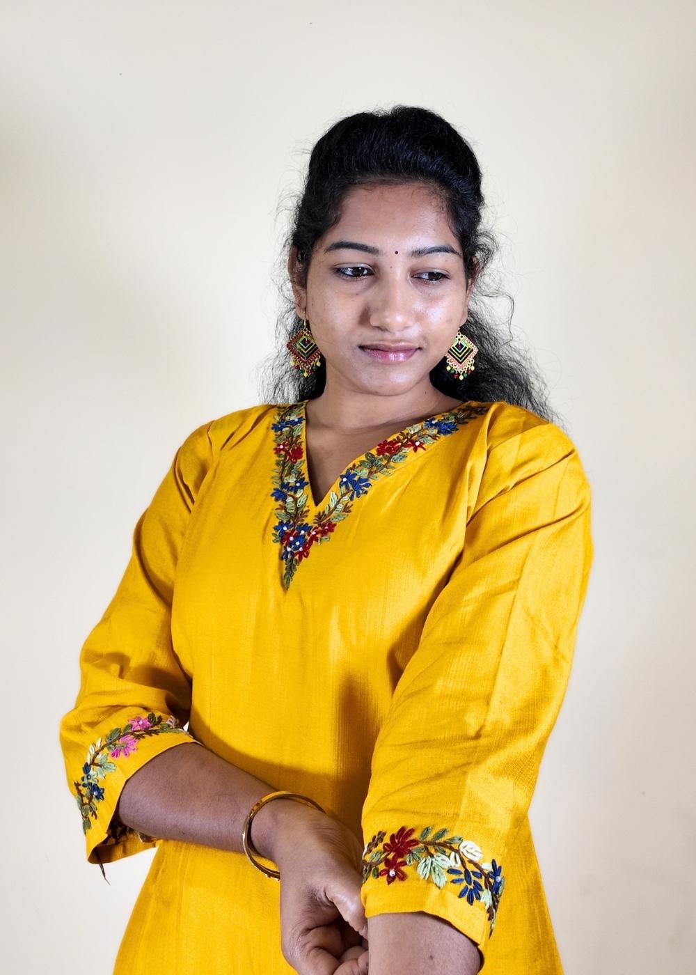 Women’s Mustard Yellow  full hand work 2 pcs set