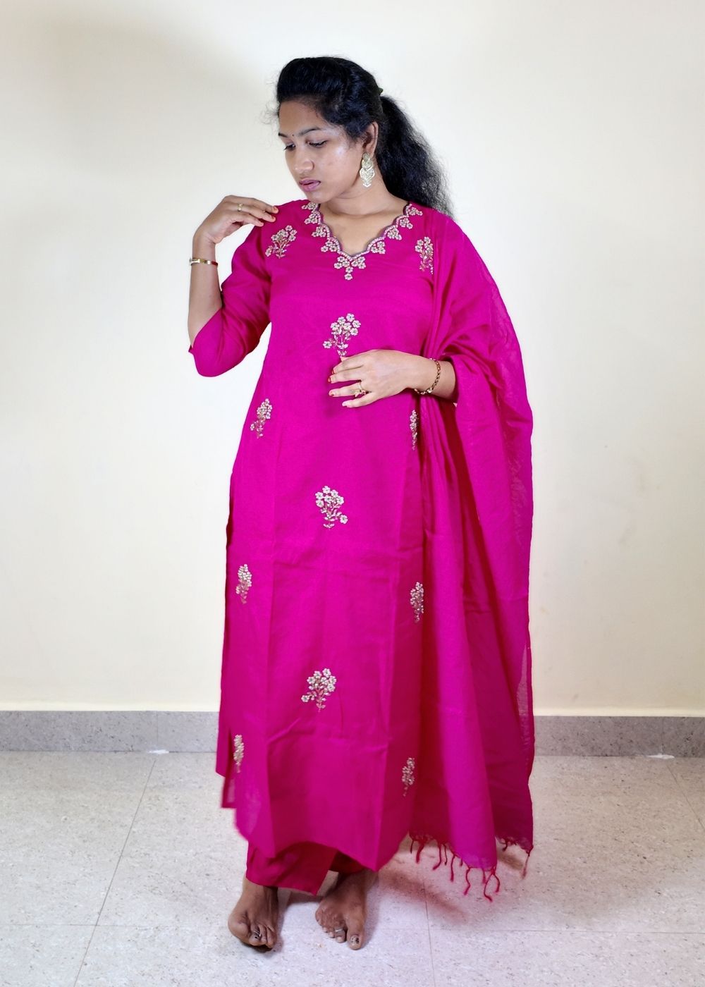 Women’s Magenta Pink Mal chanderi Kurta Set