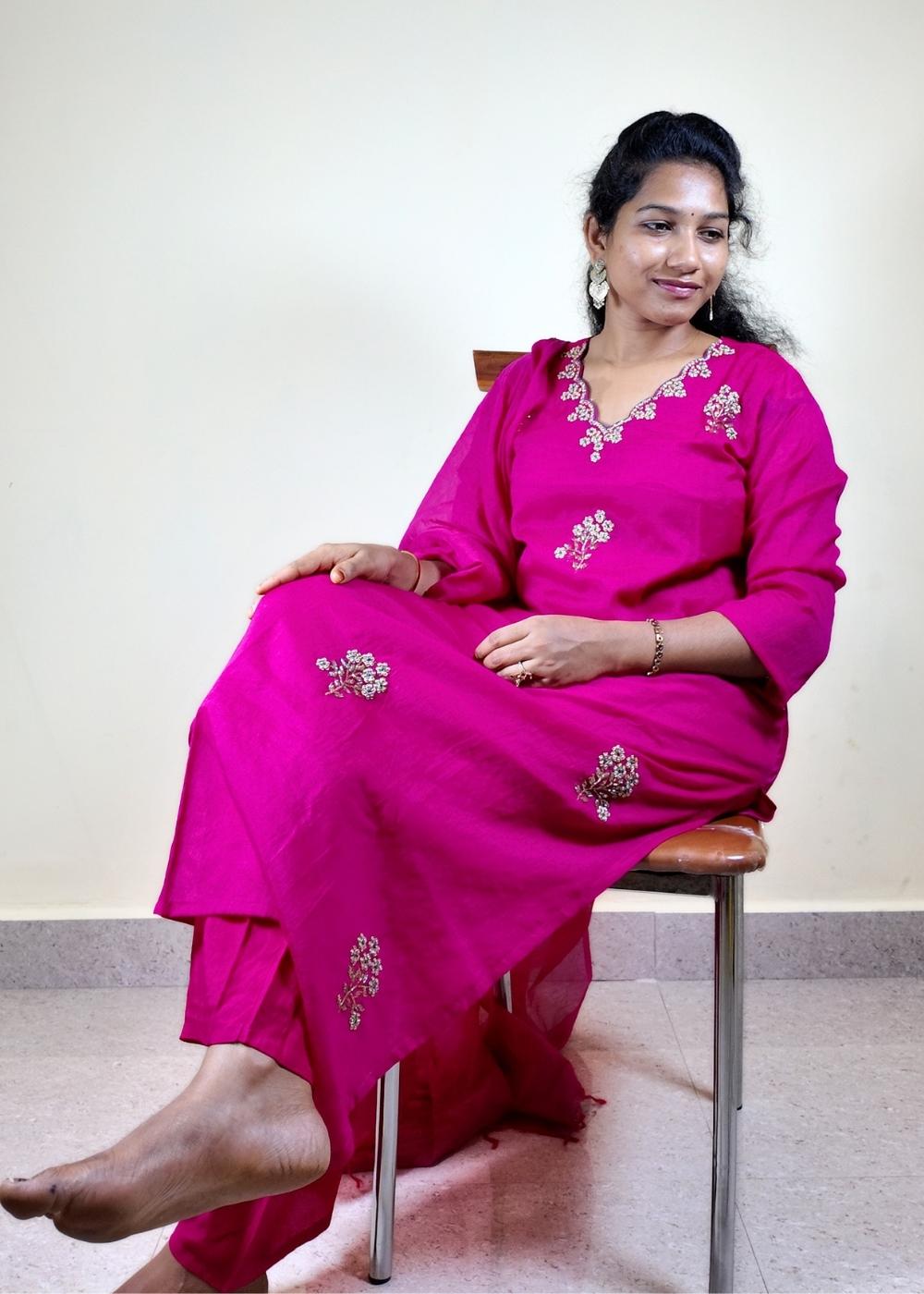 Women’s Magenta Pink Mal chanderi Kurta Set