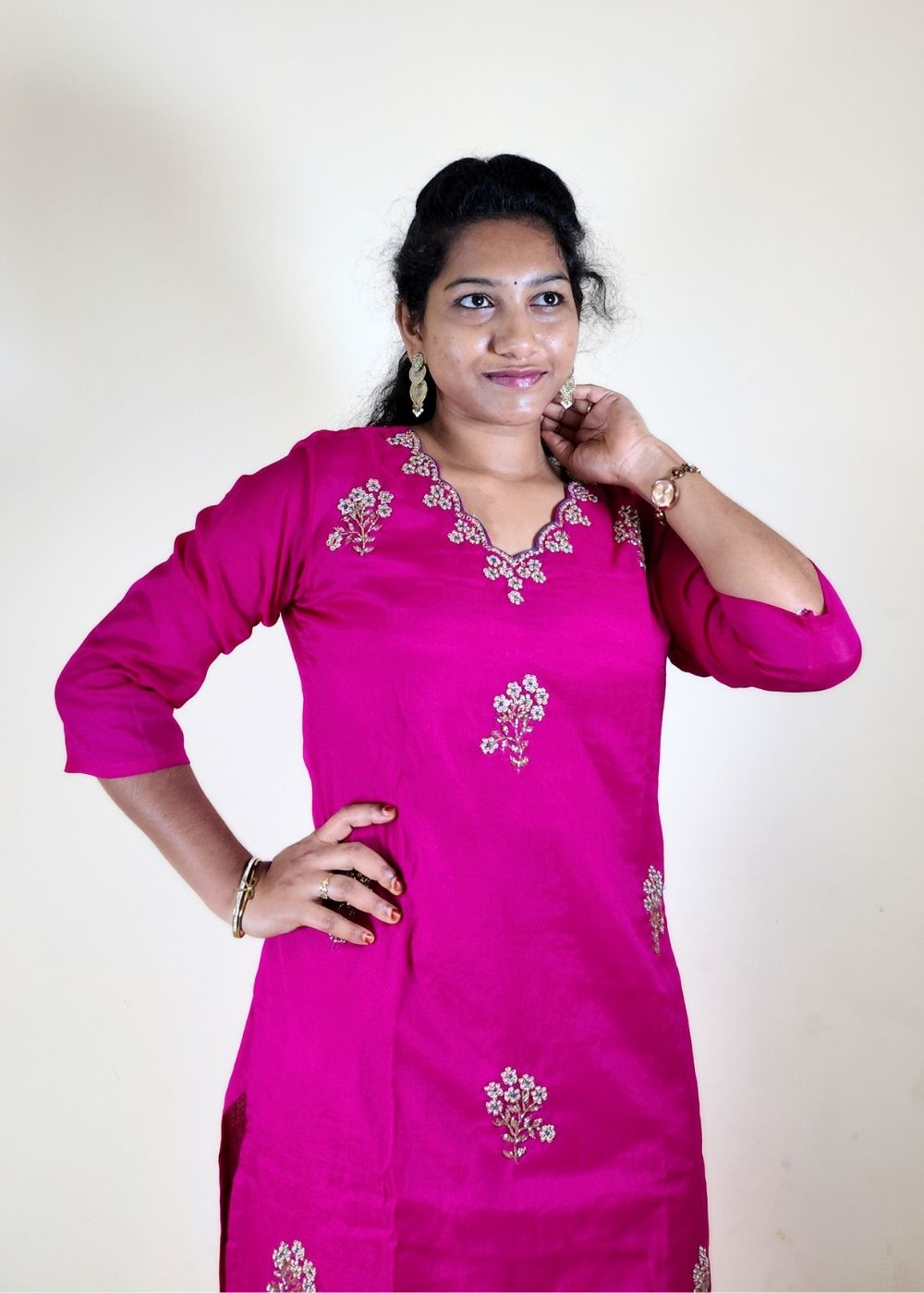 Women’s Magenta Pink Mal chanderi Kurta Set