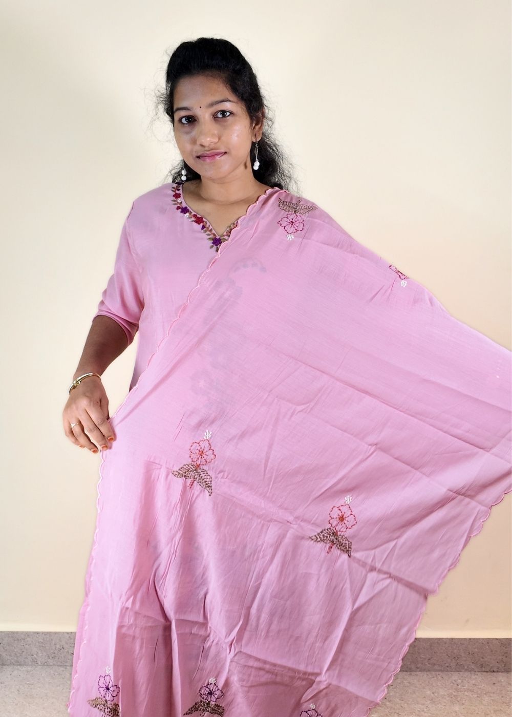 Women’s Blush Pink Mal chanderi 3-Piece Suit