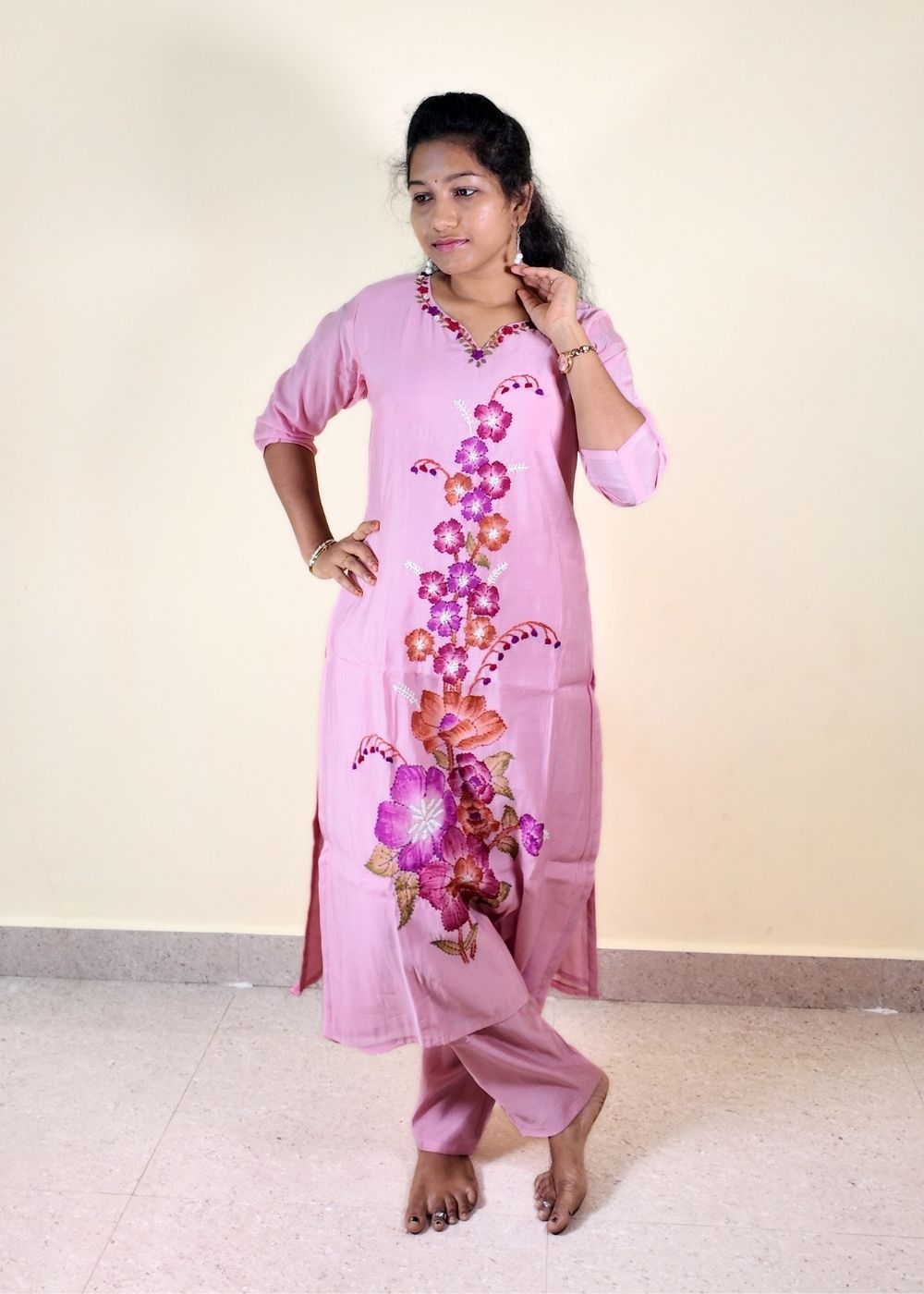 Women’s Blush Pink Mal chanderi 3-Piece Suit