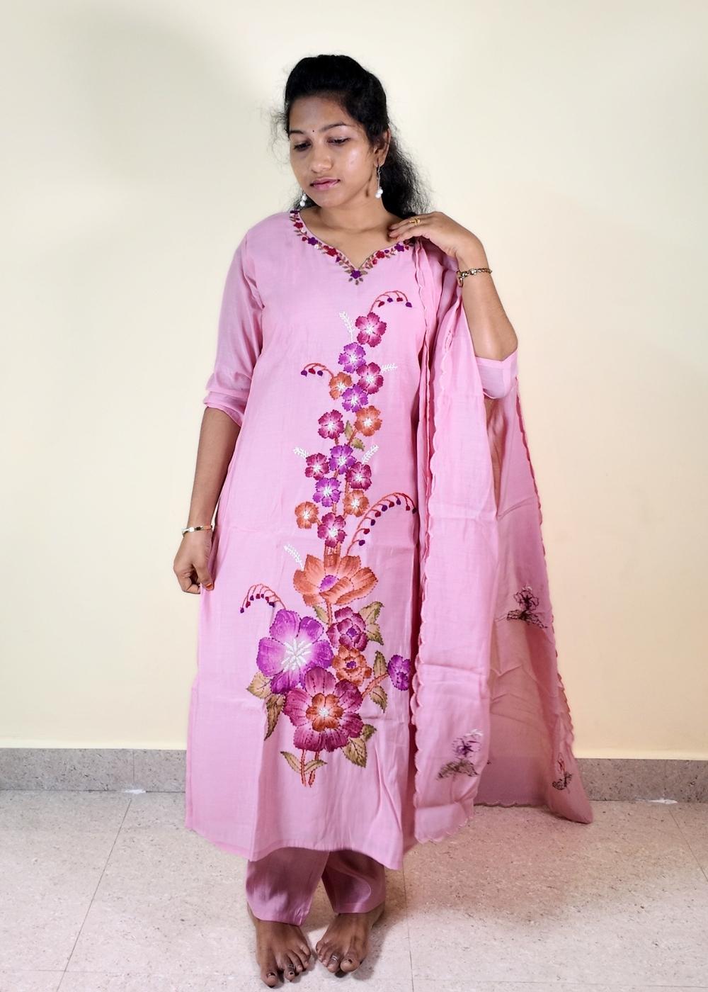 Women’s Blush Pink Mal chanderi 3-Piece Suit