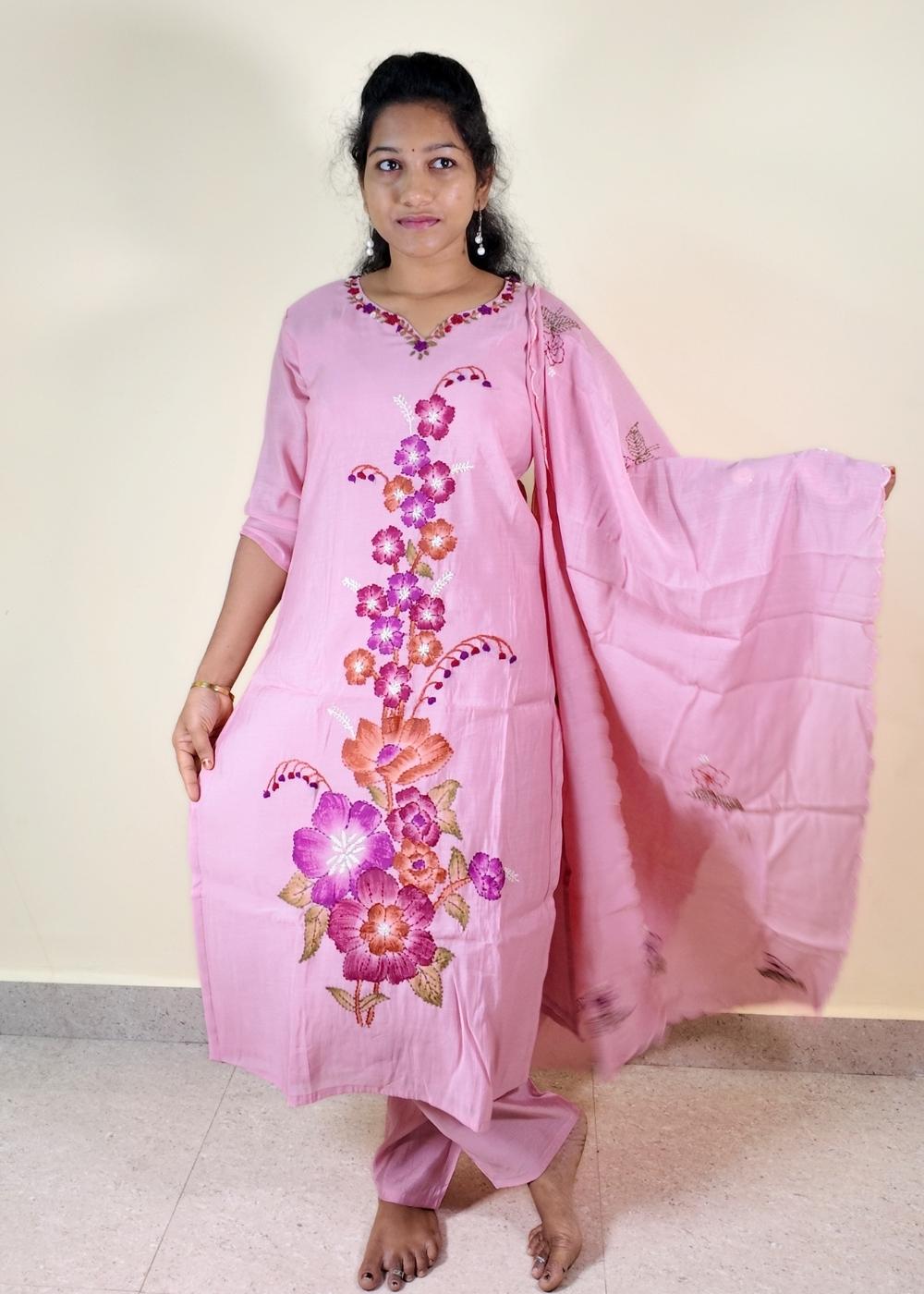 Women’s Blush Pink Mal chanderi 3-Piece Suit
