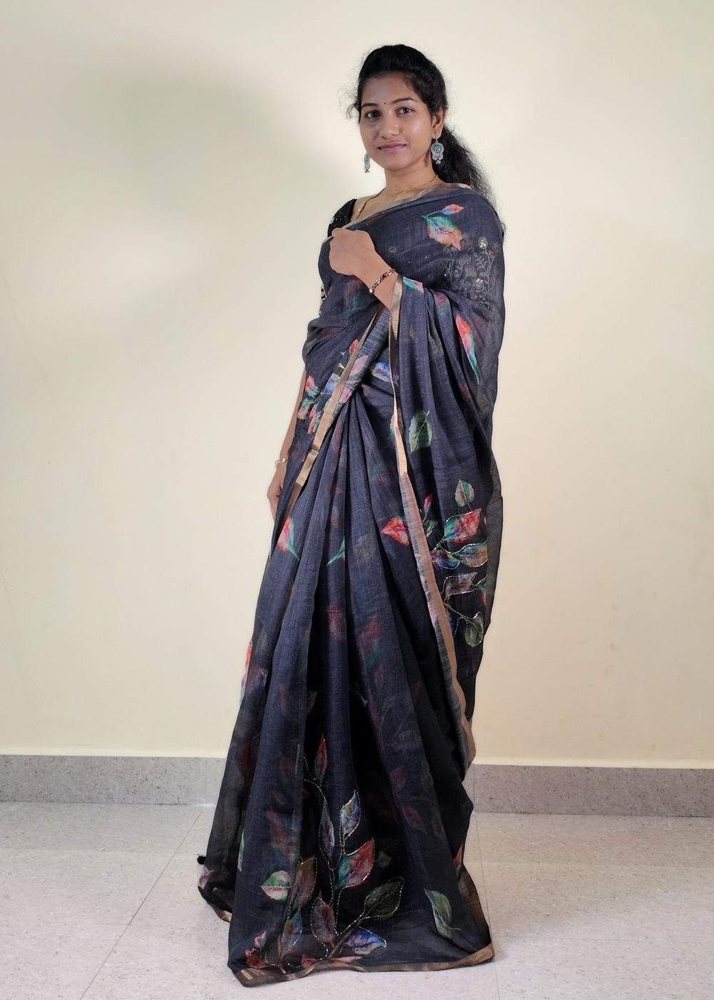 Lenin Cotton Hand Kardhana Leaf Work Saree