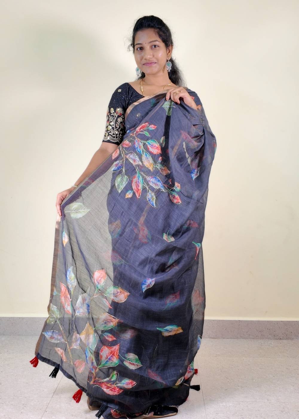 Lenin Cotton Hand Kardhana Leaf Work Saree