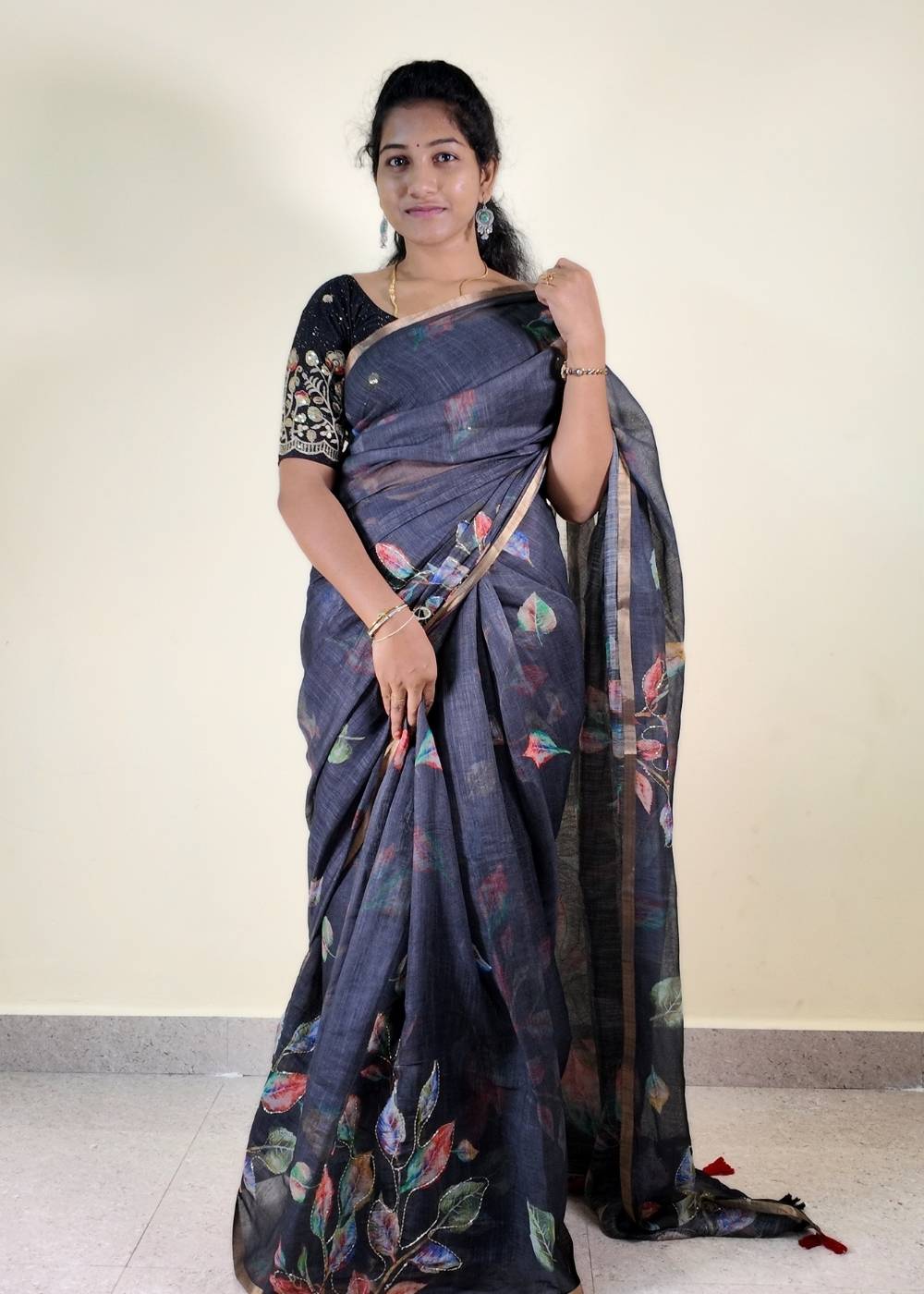 Lenin Cotton Hand Kardhana Leaf Work Saree