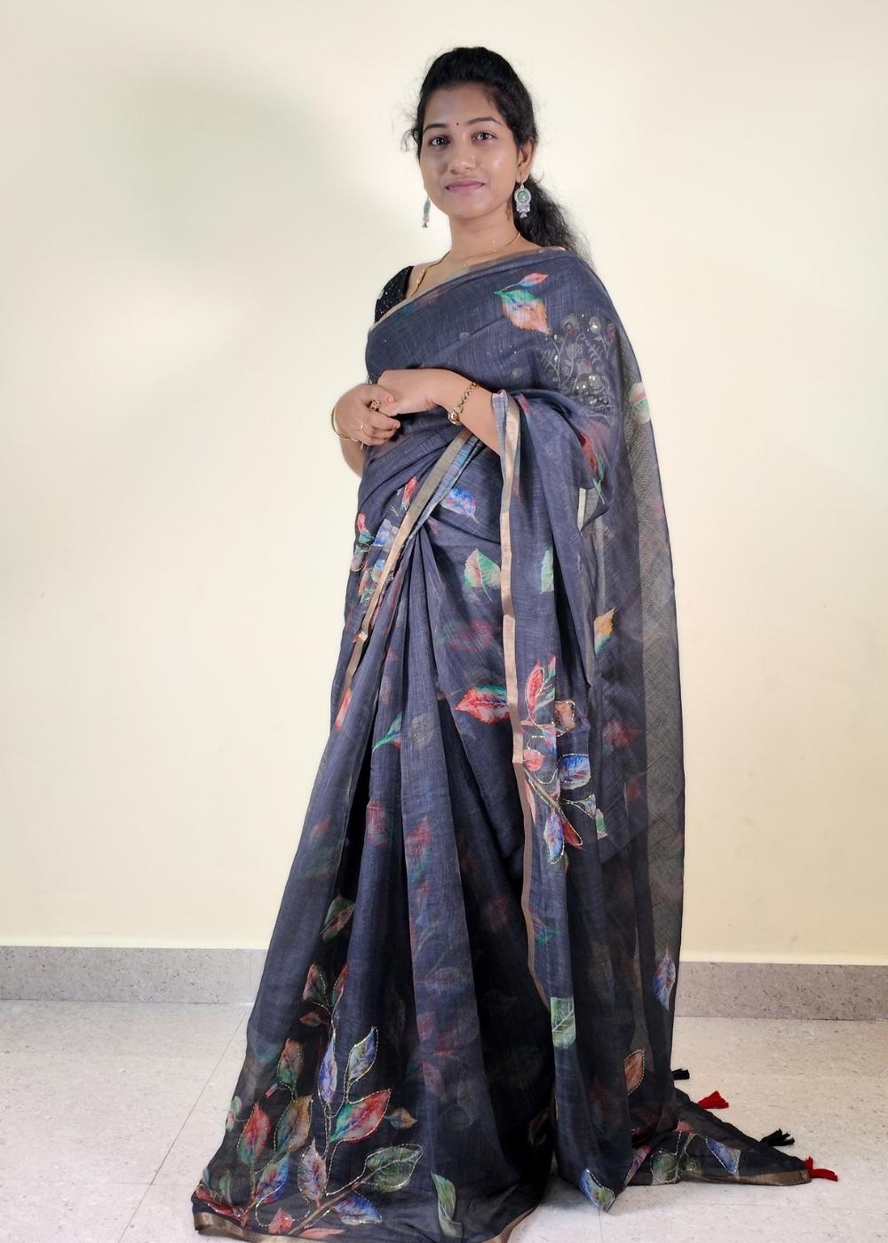 Lenin Cotton Hand Kardhana Leaf Work Saree
