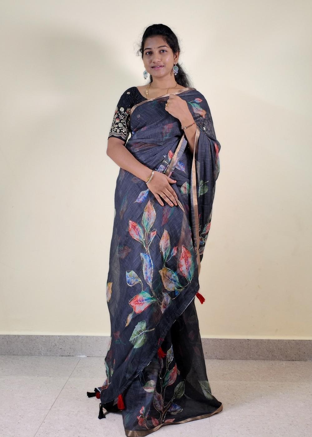 Lenin Cotton Hand Kardhana Leaf Work Saree