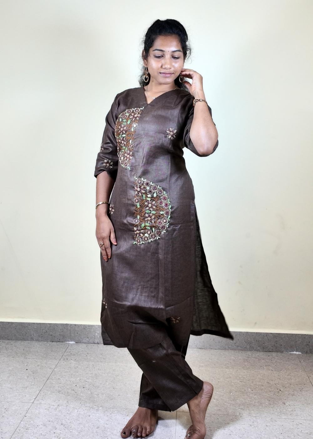Women’s Broun Embroidered 2 Piece Set