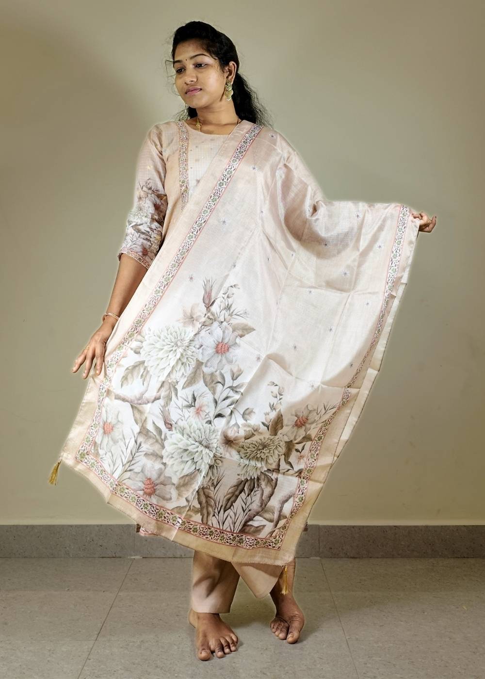 Gold Zari Kota 3-Piece Set with Full Hand Kadhana Work