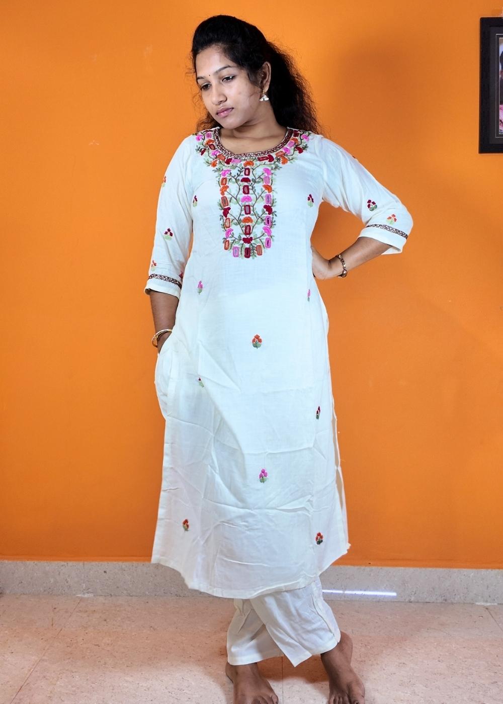 Women’s White Rayon Slub 2 Piece Set