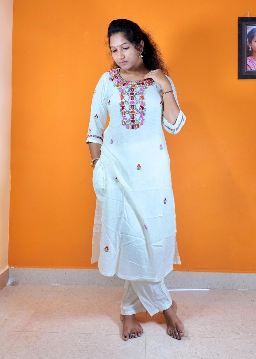 Women’s White Rayon Slub 2 Piece Set
