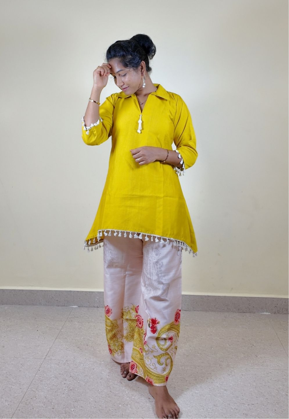 Mustard Yellow Printed Co-Ord Set for Women