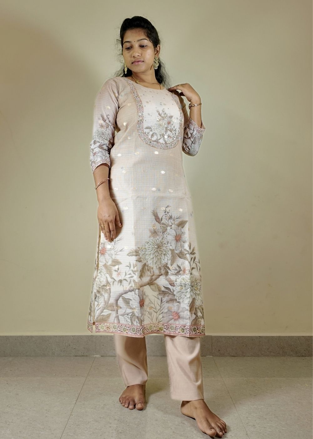 Gold Zari Kota 3-Piece Set with Full Hand Kadhana Work