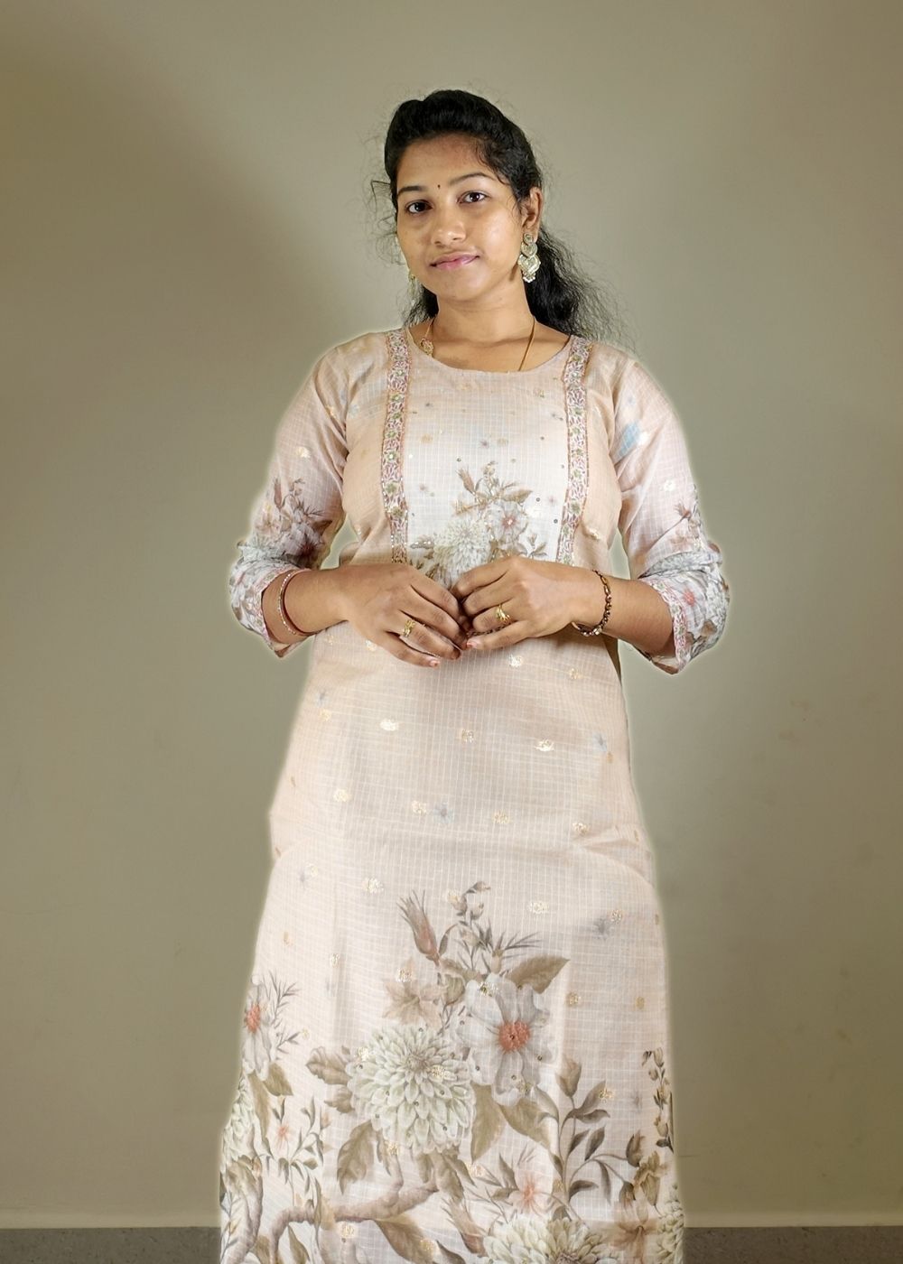 Gold Zari Kota 3-Piece Set with Full Hand Kadhana Work