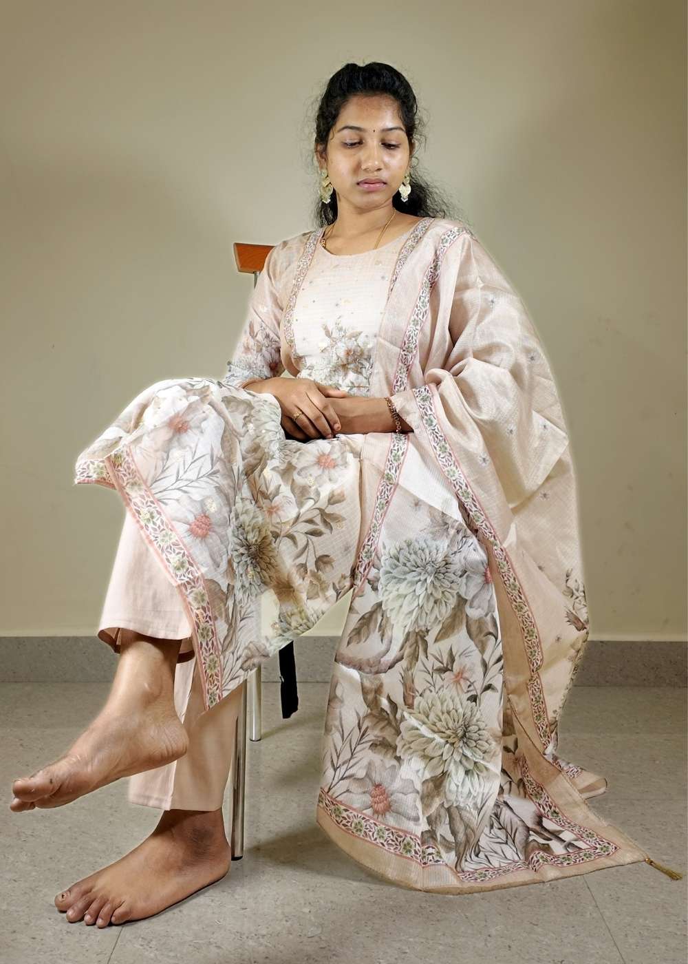 Gold Zari Kota 3-Piece Set with Full Hand Kadhana Work